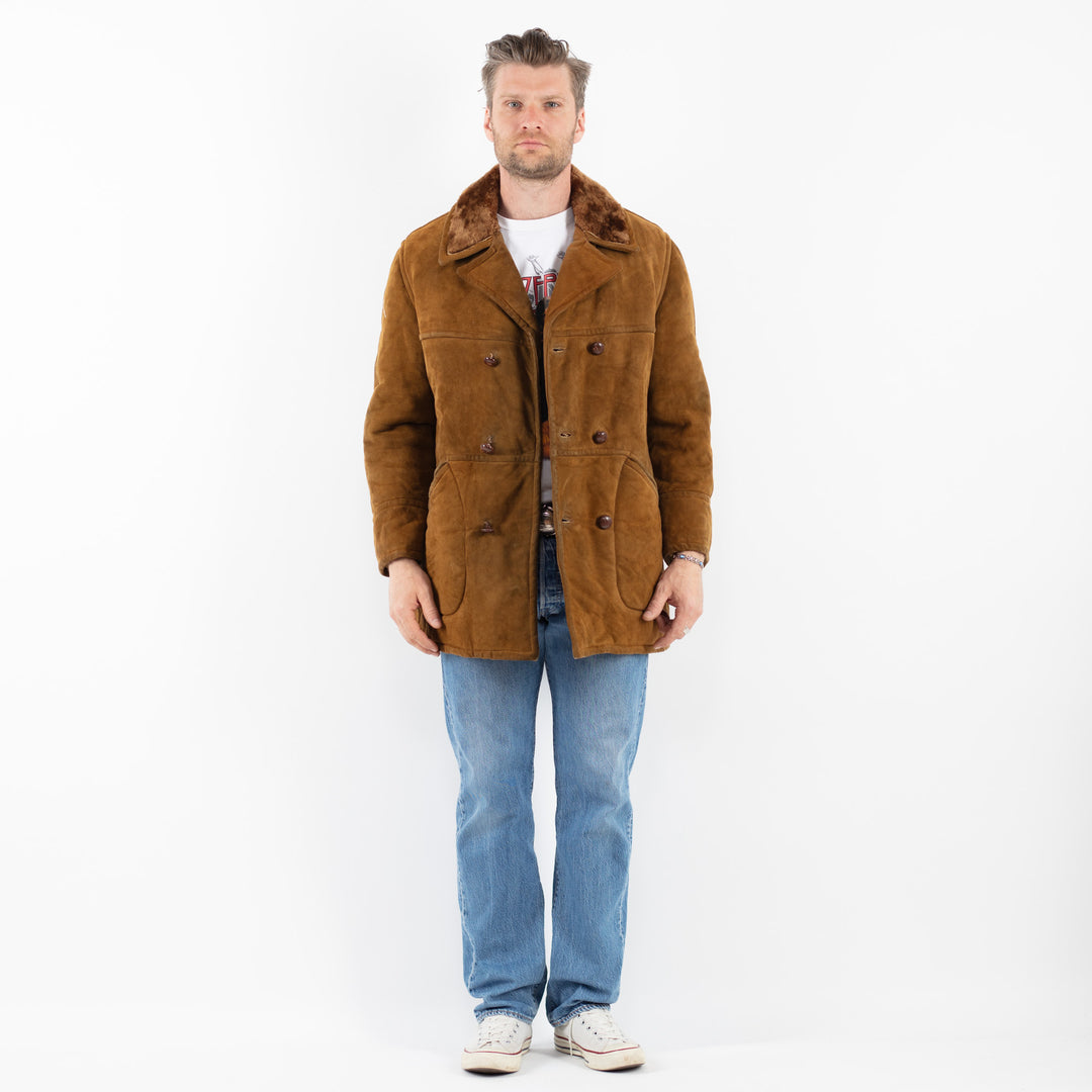 Vintage 80's Men Sheepskin Coat in BrownZ1781