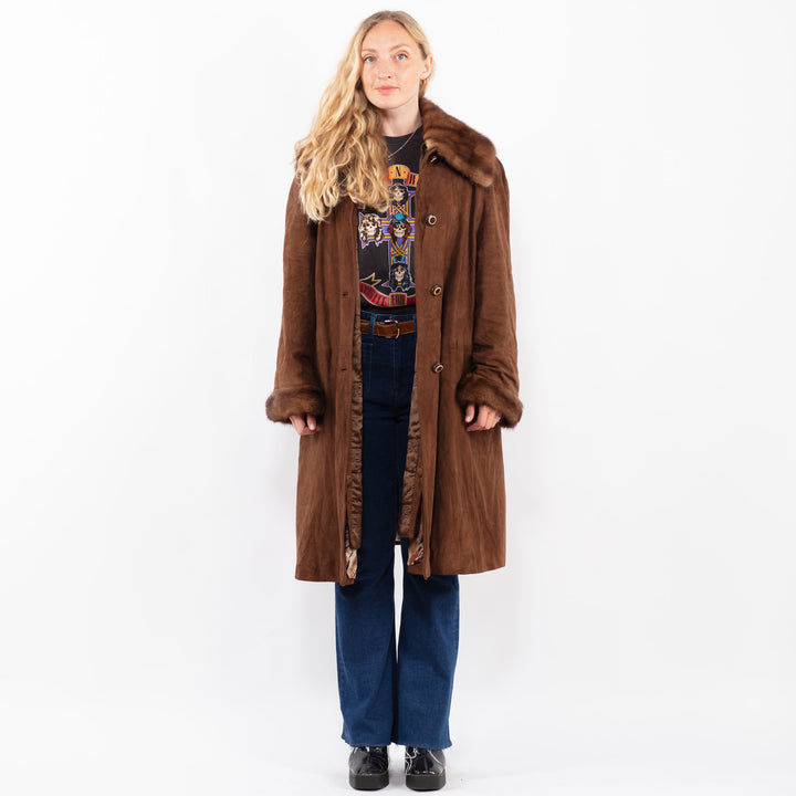 Vintage 90's Women Suede Coat in BrownA0437