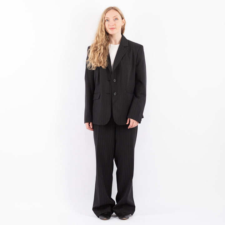 Vintage 90's Women Striped Pantsuit in Dark Gray