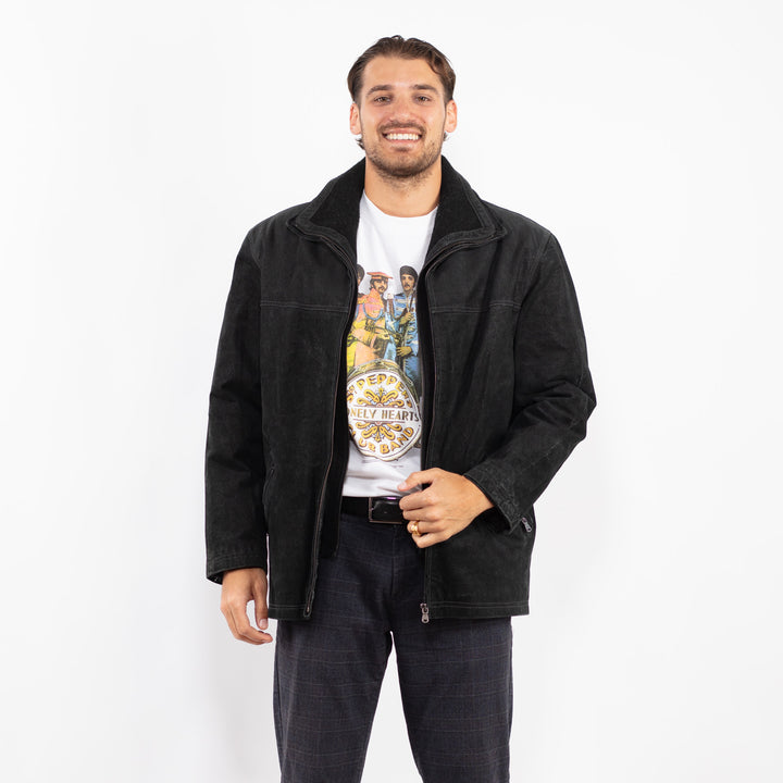Vintage 90's Men Suede Sherpa Jacket in BlackZ2244