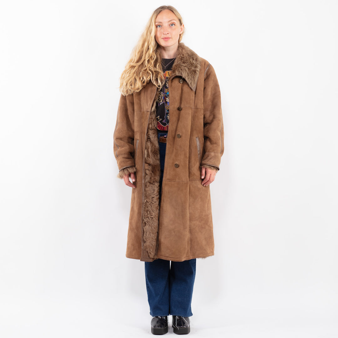 Vintage 80's Women Sheepskin Coat in BeigeA0438
