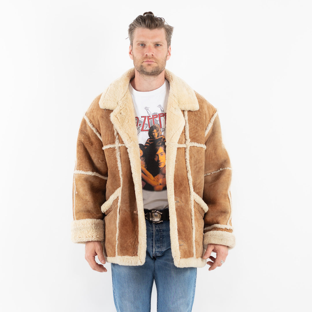 Vintage 90's Men Sheepskin Coat in BeigeZ1782