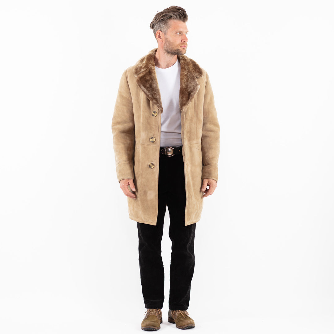 Vintage 70's Men Sheepskin Coat in BeigeZ1905