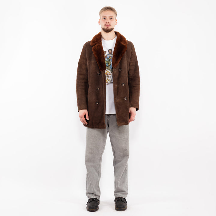 Vintage 70's Men Sheepskin Coat in Brown