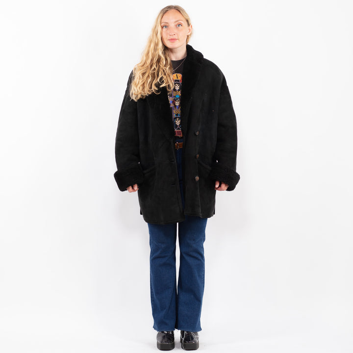 Vintage 80's Women Sheepskin Coat in BlackA0439