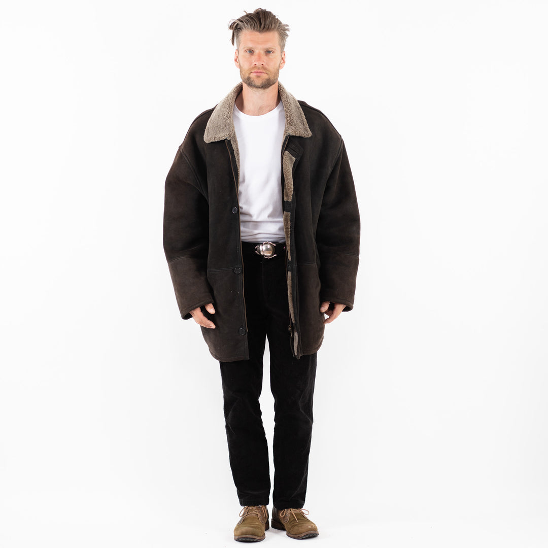 Vintage 90's Men Sheepskin Coat in BlackZ1906