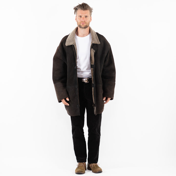 Vintage 90's Men Sheepskin Coat in BlackZ1906