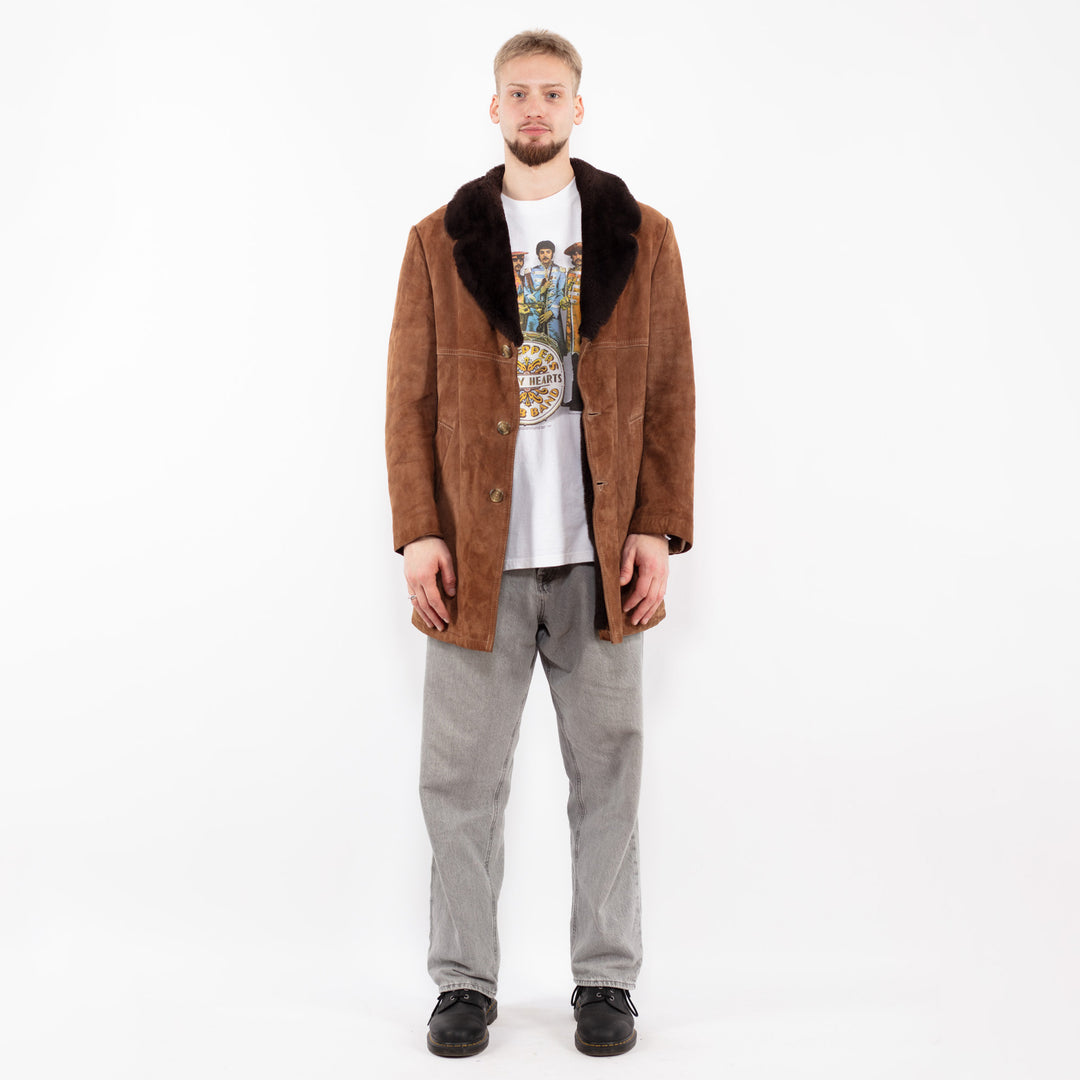 Vintage 70's Men Suede Sherpa Coat in Brown