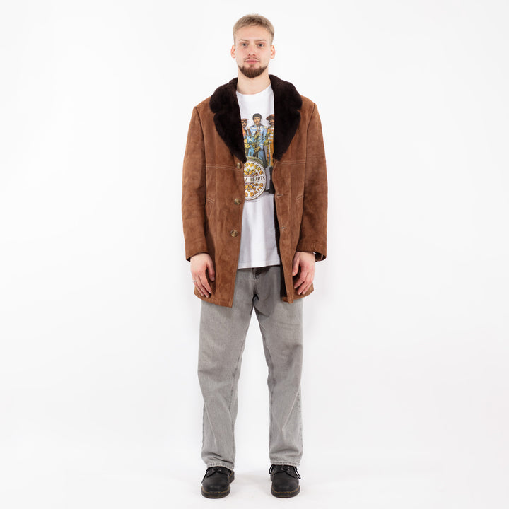 Vintage 70's Men Suede Sherpa Coat in Brown