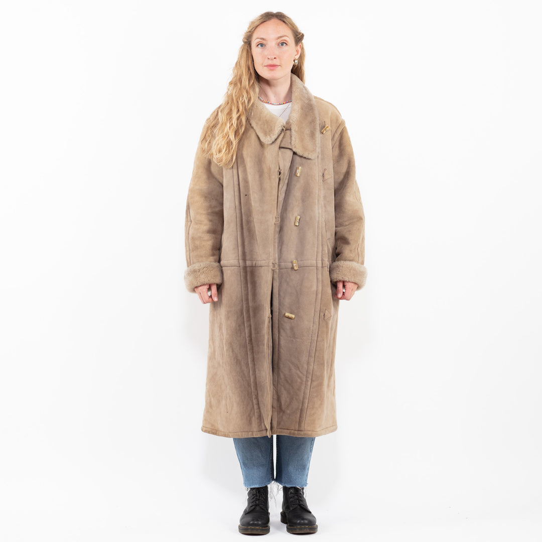 Vintage 80's Women Sheepskin Coat in BeigeA0338