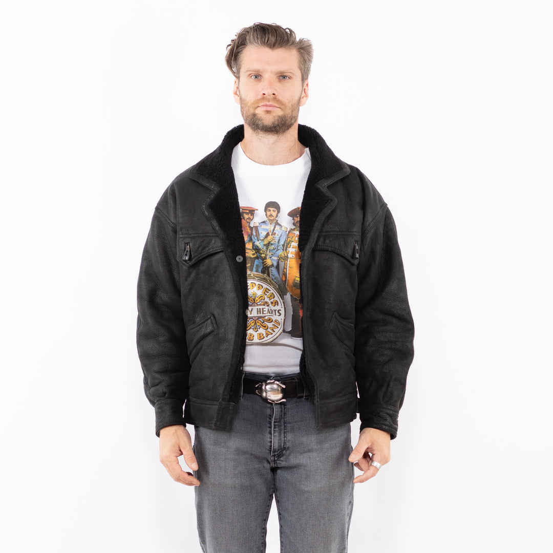 Vintage 70's Men Sheepskin Jacket in BlackZ2005