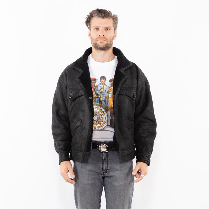 Vintage 70's Men Sheepskin Jacket in BlackZ2005
