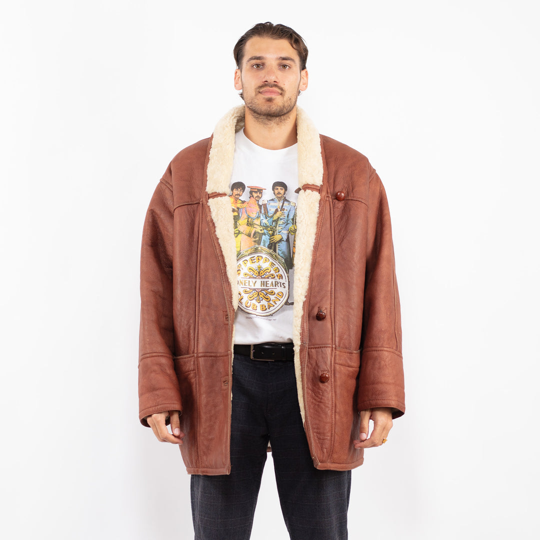 Vintage 80's Men Sheepskin Coat in BrownZ2246