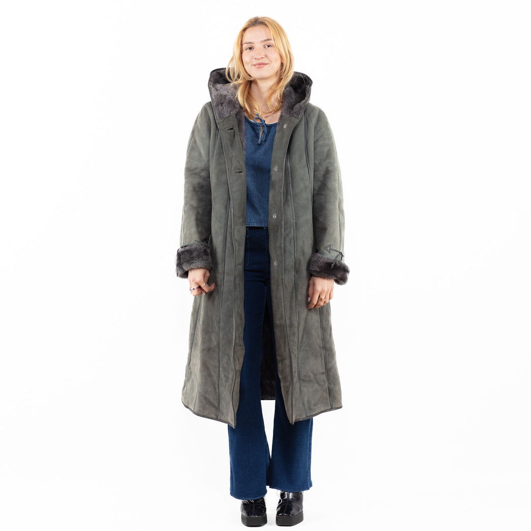 Vintage 90's Women Sheepskin Coat in GrayA0129
