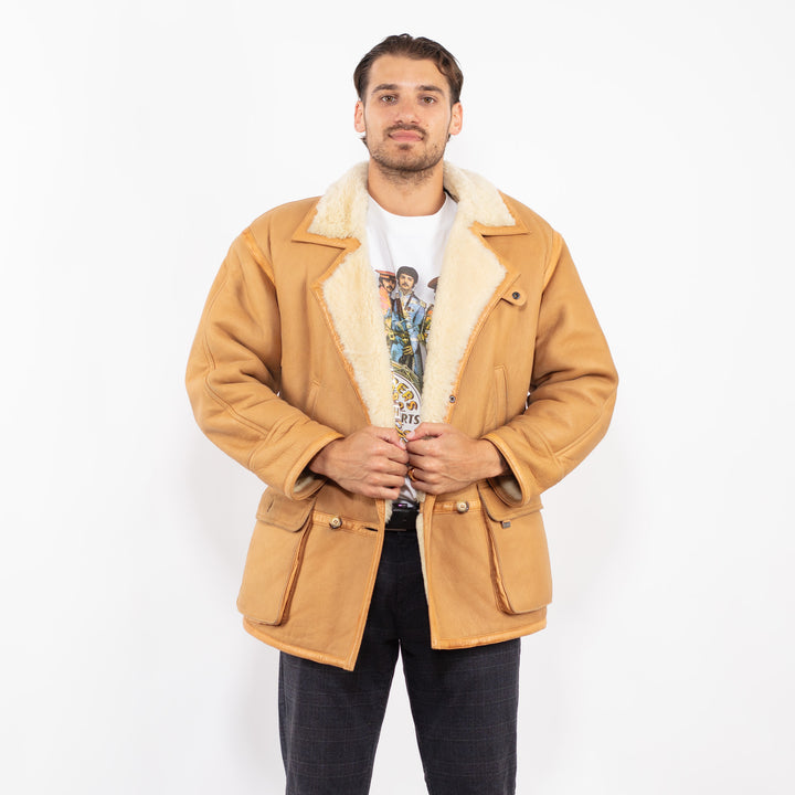 Vintage 80's Men Sheepskin Coat in BeigeZ2248