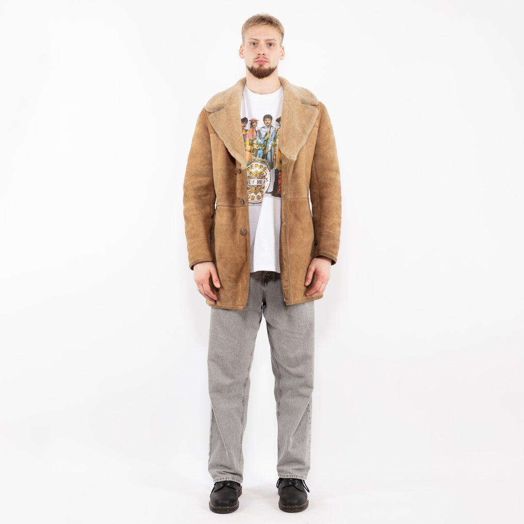 Vintage 70's Men Sheepskin Coat in Sand Brown
