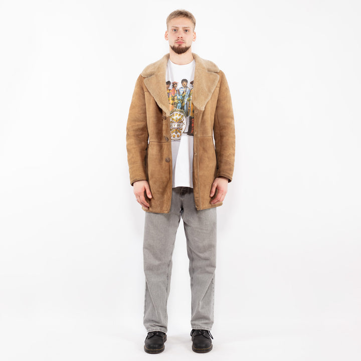 Vintage 70's Men Sheepskin Coat in Sand Brown