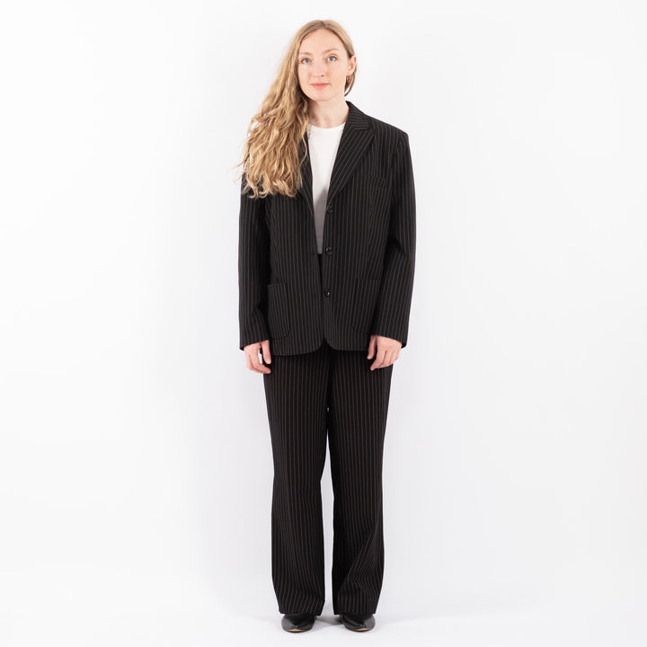 Vintage 90's Women Striped Pantsuit in Dark Gray