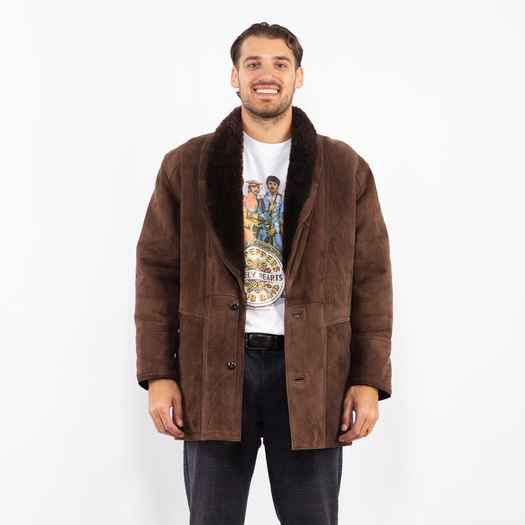 Vintage 90's Men Sheepskin Coat in BrownZ2249