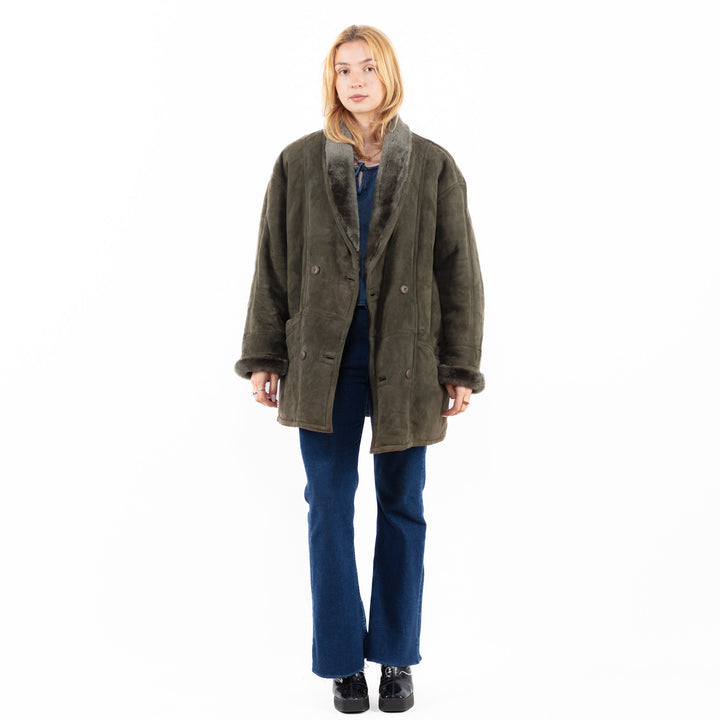 Vintage 90's Women Sheepskin Coat in GreenA0131
