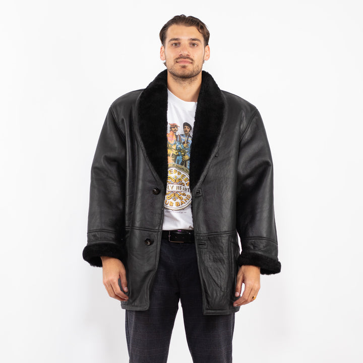 Vintage 80's Men Sheepskin Coat in BlackZ2250