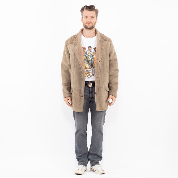 Vintage 80's Men Sheepskin Coat in BeigeZ2009