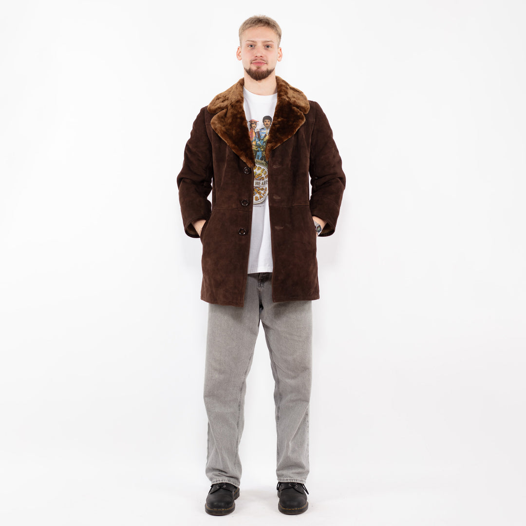 Vintage 70's Men Sheepskin Coat in Brown