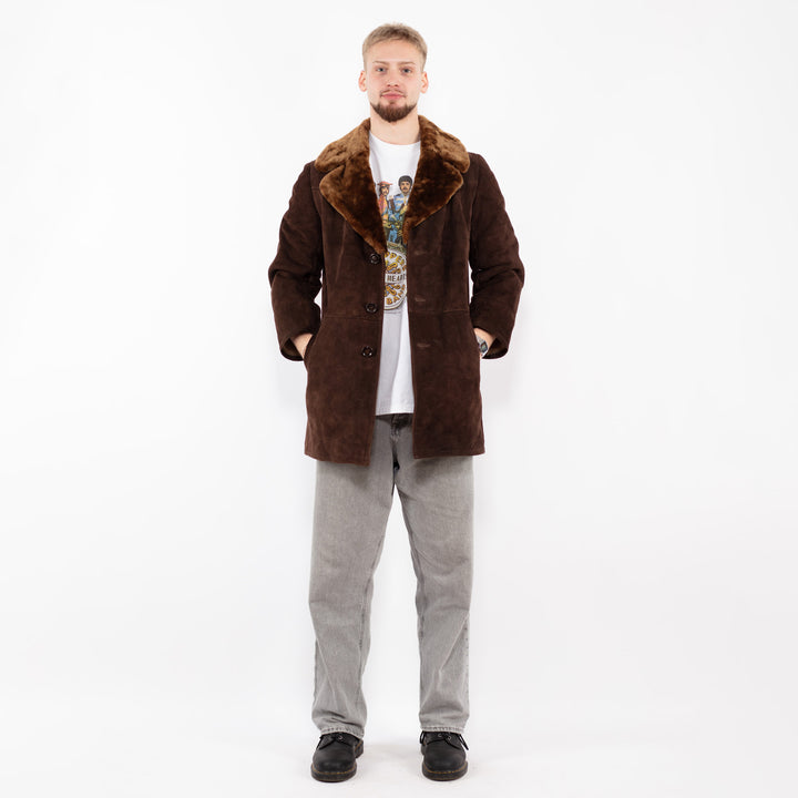 Vintage 70's Men Sheepskin Coat in Brown