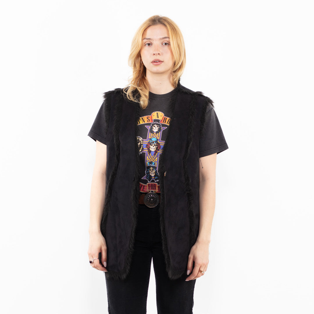 Vintage 00's Women Faux Sheepskin Vest in BlackA0237