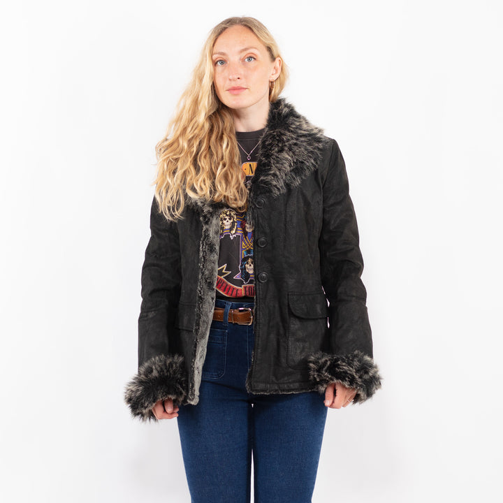 Vintage 00's Women Suede Sherpa Jacket in BlackA0444