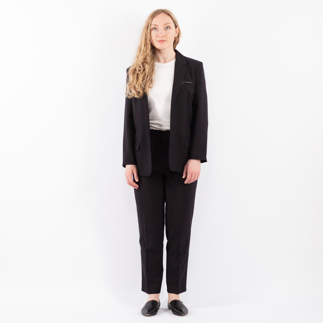 Vintage 90's Women Striped Pantsuit in Black