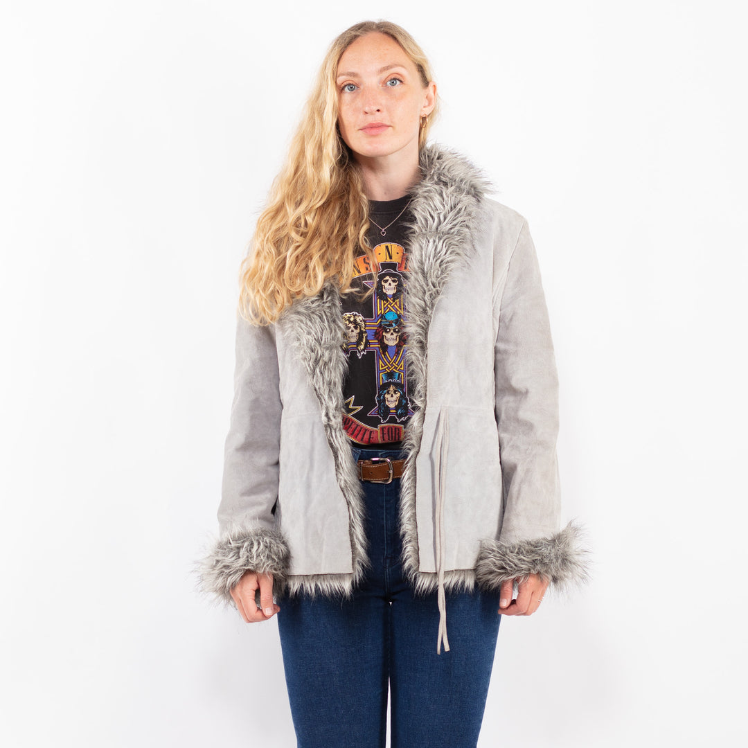 Vintage 90's Women Suede Sherpa Jacket in GrayA0446