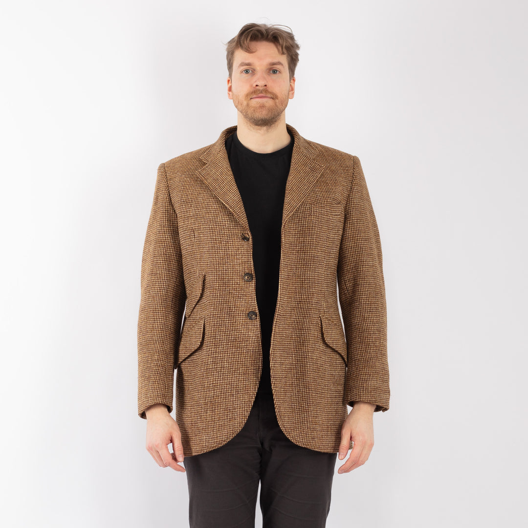 Vintage 70's Men Harris Tweed Jacket in Sand Brown