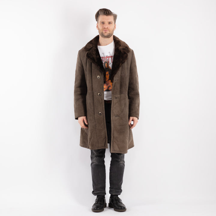 Vintage 70's Men Sheepskin Coat in GrayZ469