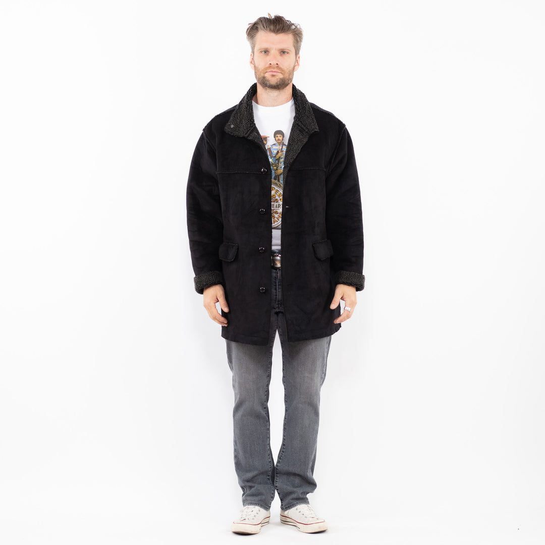 Vintage 00's Men Faux Sheepskin Coat in BlackZ2017