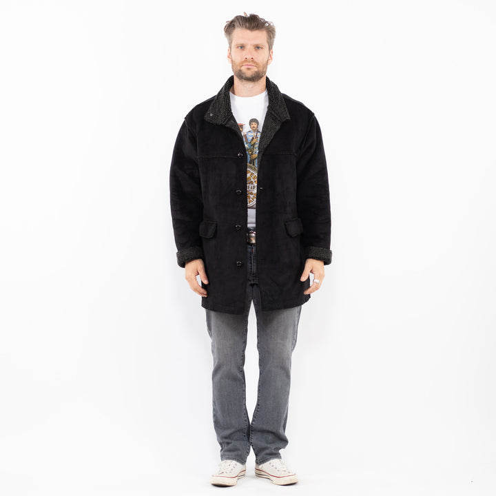 Vintage 00's Men Faux Sheepskin Coat in BlackZ2017