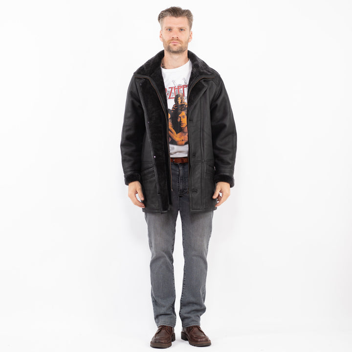 Vintage 90's Men Sheepskin Coat in BlackZ2143