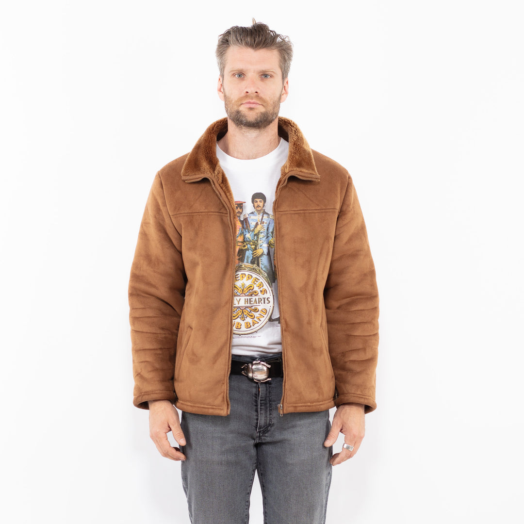 Vintage 00's Men Faux Sheepskin Jacket in BeigeZ2018
