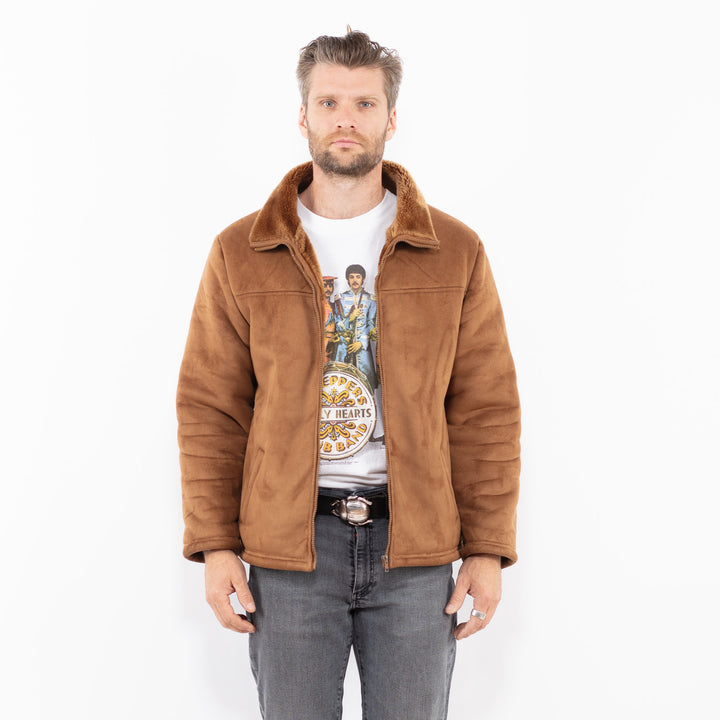 Vintage 00's Men Faux Sheepskin Jacket in BeigeZ2018
