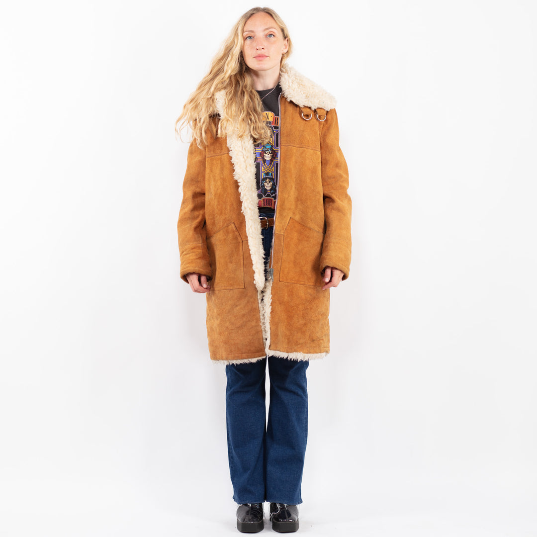 Vintage 70's Women Suede Sherpa Coat in BrownA0454