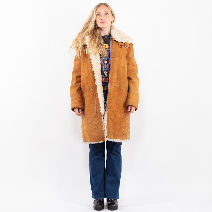 Vintage 70's Women Suede Sherpa Coat in BrownA0454