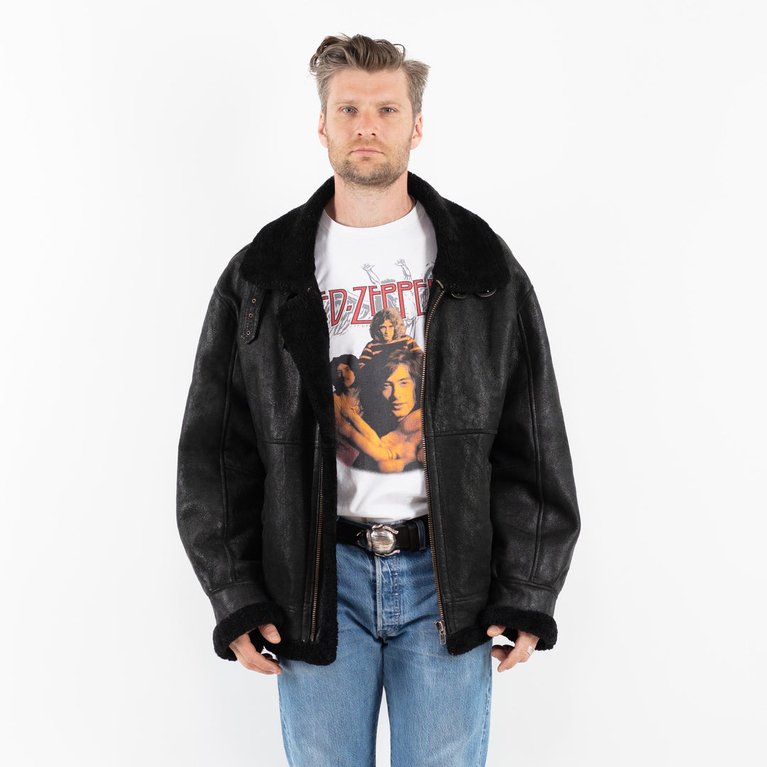 Vintage 90's Men Sheepskin Jacket in BlackZ1797
