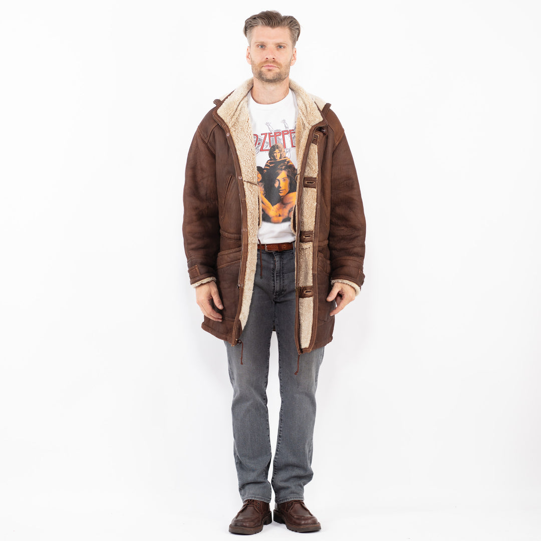 Vintage 90's Men Sheepskin Coat in BrownZ2145