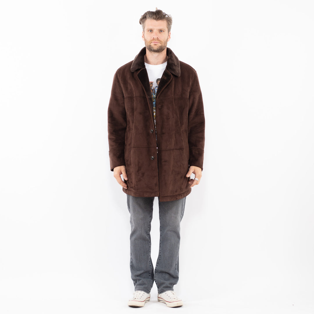 Vintage 00's Men Faux Sheepskin Coat in BrownZ2019