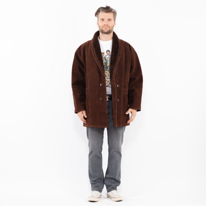 Vintage 90's Men Faux Sheepskin Coat in BrownZ2020