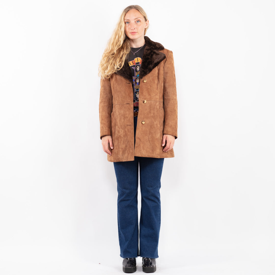 Vintage 70's Women Suede Sherpa Coat in BrownA0457