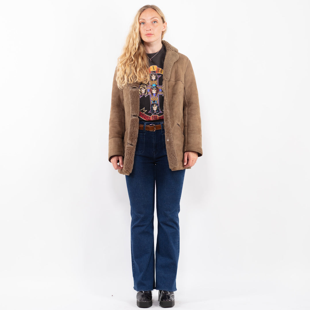 Vintage 90's Women Sheepskin Coat in BeigeA0458