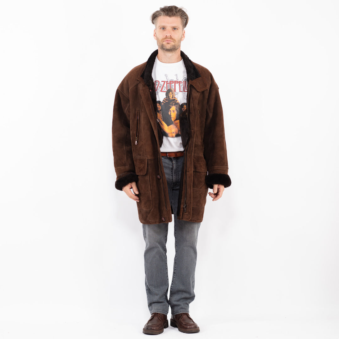 Vintage 90's Men Sheepskin Coat in BrownZ2150