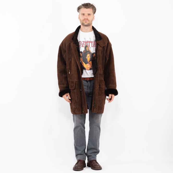 Vintage 90's Men Sheepskin Coat in BrownZ2150