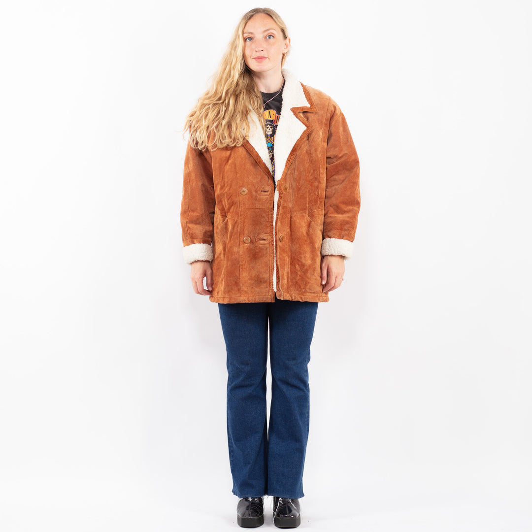 Vintage 90's Women Suede Sherpa Coat in BrownA0460